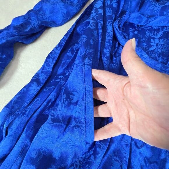 Torrid Size 1 Blue Jacquard Trench Coat Belted Long Sleeve Pockets Vented Sides - Picture 8 of 11